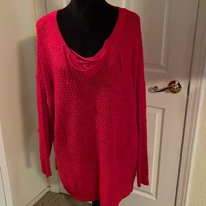 Red knit oversize long sleeve blouse